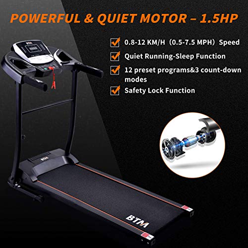 Electric Treadmill for Home, Foldable Treadmill, USB & Speakers, 12 Pre-Programs, 98% Assembled, 0.8 – 12KM/H, Treadmill Running Machine, Treadmill Electric Folding