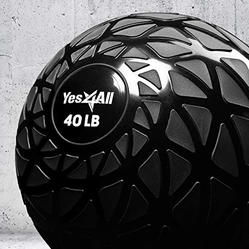 Yes4All Slam Balls 10 – 40lbs/Slam Medicine Ball Version/Sand-Filled No-Bounce Exercise Ball, Suitable for Crossfit Workout and Strength Training (Black) – 40lbs
