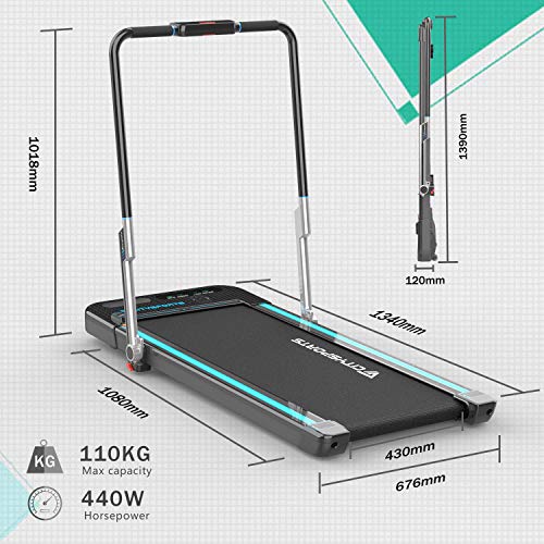 CITYSPORTS 440W Foldable Treadmill, Controllable Armrest and Remote Control, Bluetooth Built-in Speaker, Speed 1-8km / h Adjustable, Professional Home Treadmill - Gym Store | Gym Equipment | Home Gym Equipment | Gym Clothing
