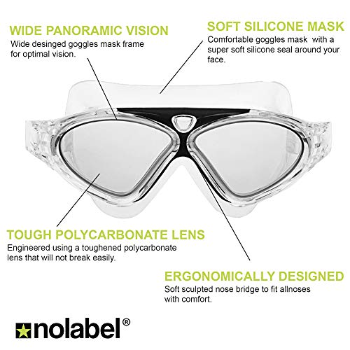 NO LABEL Adults Swimming Goggles Mask - Triathlon Goggles - Anti Scratch Tri Swim Goggles Mask - Soft Mask - Open Water - Iron Man (Clear/Black)