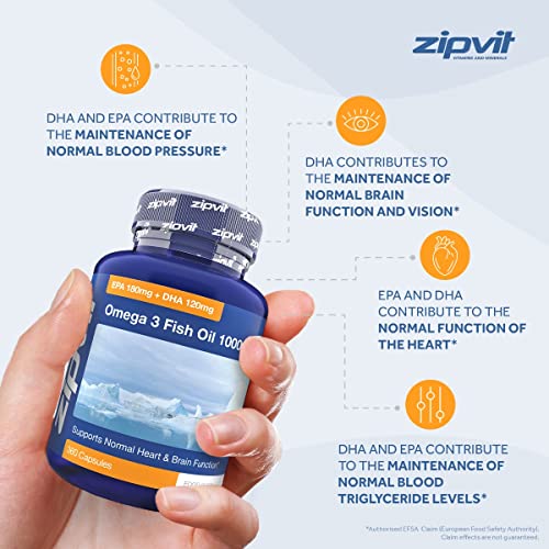 Omega 3 Fish Oil 1000mg, 360 Softgel Capsules. 12 Months Supply. EPA 180mg DHA 120mg. Supports Heart, Brain Function and Eye Health.