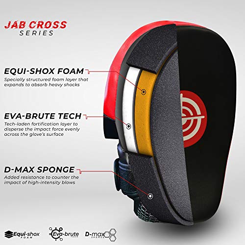 XN8 Boxing Pads MMA Focus Mitts- Adjustable Strap Curved Hook and Jab Hand Padded Target Strike Shield Great for Punching- Martial Arts-Muay Thai Training-Kickboxing-Karate Red