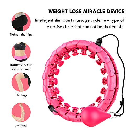 FYPARF Weighted Hula Hoop, 2 in 1 Smart Fitness Hula Hoop, 24 Segments Adjustable Without Falling, Suitable for Adults Children Beginners (pink)