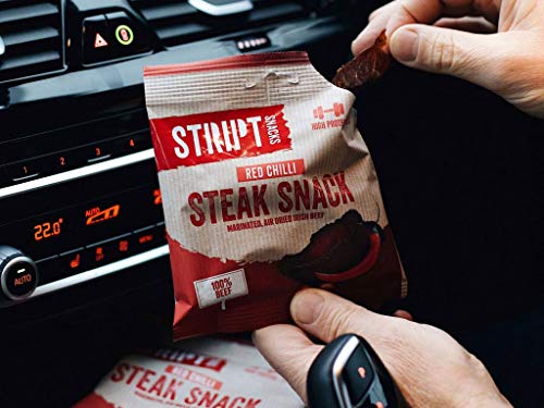 Stript Snacks Beef Biltong - Red Chilli - 10x25g - Beef Jerky, High Protein, Healthy Snack, Low in kcals.