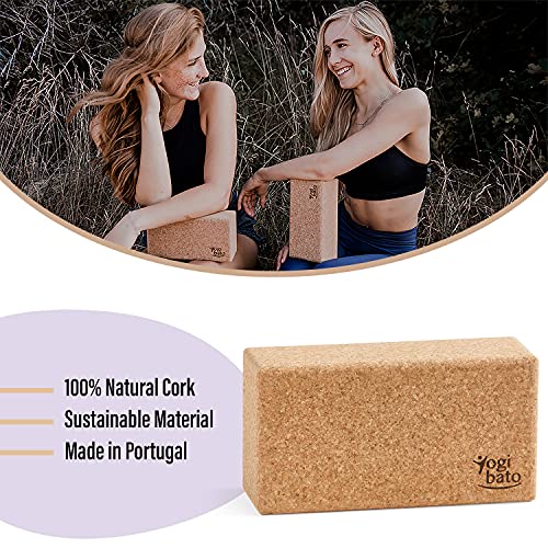 Yogibato Yoga Block Cork made in Portugal & E-Book with Exercises | Yoga Brick 2 pcs | Natural Cork Brick for Pilates, Fitness and Exercise - Yoga Block 100% Natural Cork