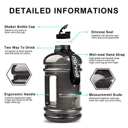 PANKIO 2.2 Litre Large Water Bottle |Big Water Bottle | Safe & BPA Free | Large Half Gallon Water Jug, Ideal for Gym, Dieting, Bodybuilding, Outdoor Sports, Hiking & Office(black)