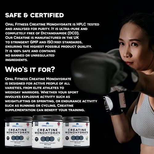 Creatine Monohydrate Tablets by Opal Fitness – Easy to Swallow Vegan Tablets - Scientifically Proven to Increase Muscle Strength, High Intensity Explosive Energy, and Build Lean Muscle Mass