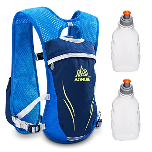 Geila Hydration Pack Backpack, Outdoors Sport Trail Marathoner Running Race Lightweight Hydration Vest with 2 Water Bottles (Blue)