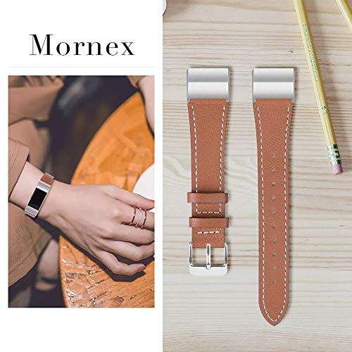 Mornex Strap Compatible Fitbit Charge 2 Band Leather Strap, Classic Adjustable Replacement Wristband Fitness Accessories With Metal Connectors