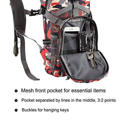 SHARKMOUTH Tactical MOLLE Hydration Pack Backpack 900D with 2L Leak-Proof Water Bladder, Keep Liquids Cool for Up to 4 Hours, Outdoor Daypack for Cycling, Hiking, Running, Climbing, Hunting, CPRed