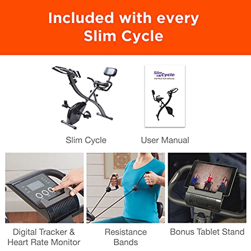 High Street TV Slim Cycle - 2-in-1 Stationary Flat Fold Exercise Bike - For Full Body Cardio - Strength & Resistance Training - Built-In Resistance Bands - Easy Storage - 8 Resistance Levels