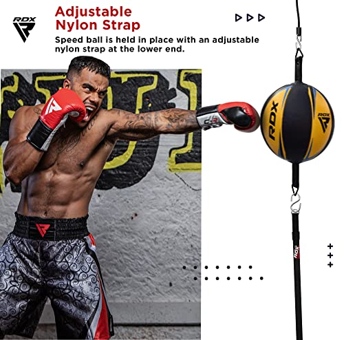 RDX Double End Speed Ball Leather Boxing Speed Bag MMA Dodge Ball Punching Training Floor to Ceiling Rope Workout