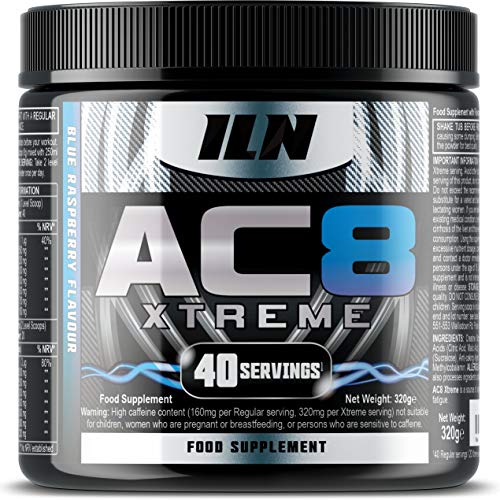 AC8 Xtreme (Blue Raspberry) – Pre Workout Booster with Creatine, Beta-Alanine, Taurine and Caffeine – 40 regular servings (320 grams)