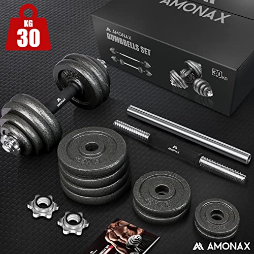 Amonax 20kg Cast Iron Adjustable Dumbbells Weight Set, Barbell Set Men Women, Strength Training Equipment Home Gym Fitness, Dumbell Pair Hand Weight, Bar Bells Free Weights for Weight Lifting