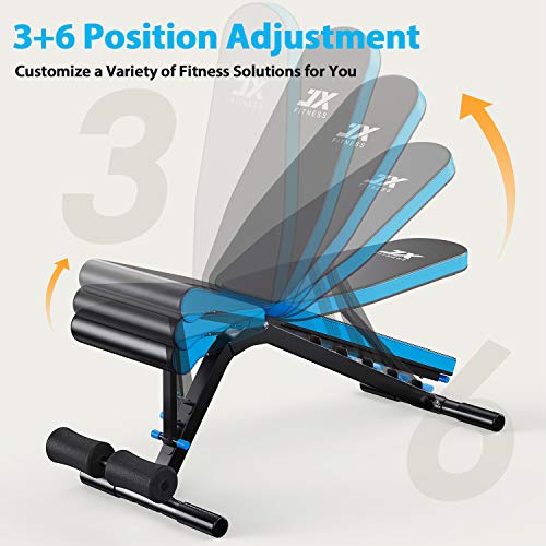 JX FITNESS Adjustable Weight Bench Incline Decline Flat Workout Bench 90 Degree Upright Home Training Sit up Gym Bench