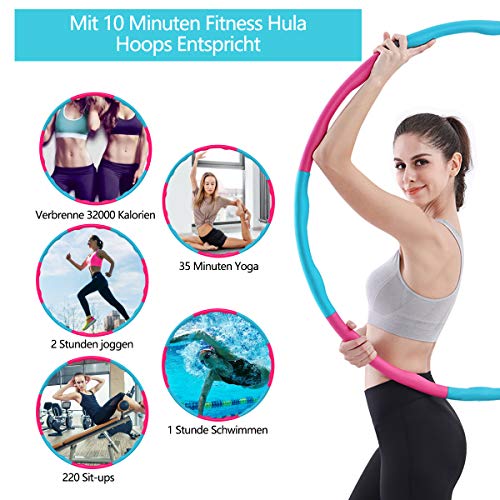 HOWIN Weighted Hula Hoop, Weighted Hula-Hoops for Adult,Hoola Hoop Adjustable width 48-88cm (26.8-34.6in),8 Sections,1 Kg (2.2lbs),Gift for Exercised Women Lose Weight and Fitness