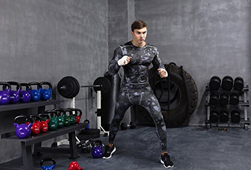 Fringoo Compression Base Layer Men’s Training Top Workout T-Shirt Dri-FIT Long Sleeve Gym Shirt Thermal Underwear S M L XL (Army Black - Top/Medium)