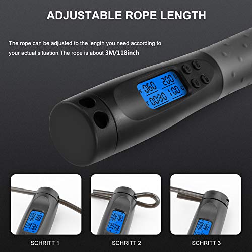 Skipping Rope, Speed Rope Lengths Adjustable Weighted with Calorie Counter Upgraded Chip and TPE Non-Slip Handles for Exercise, Training, Boxing, Skipping Ropes for Fitness Women, Men and Children