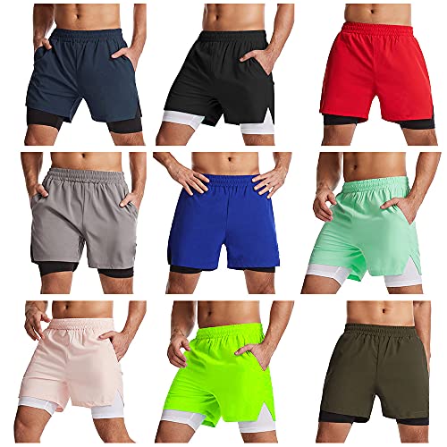 Lixada Running Shorts Mens 2 in 1 Sport Shorts with Towel Loop Zip Pocket Quick Dry Elastic Waist Short Pants for Gym Workout Basketball Running