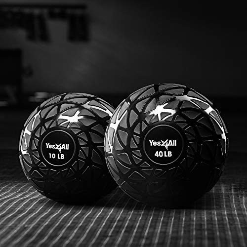 Yes4All Slam Balls 10 – 40lbs/Slam Medicine Ball Version/Sand-Filled No-Bounce Exercise Ball, Suitable for Crossfit Workout and Strength Training (Black) – 40lbs