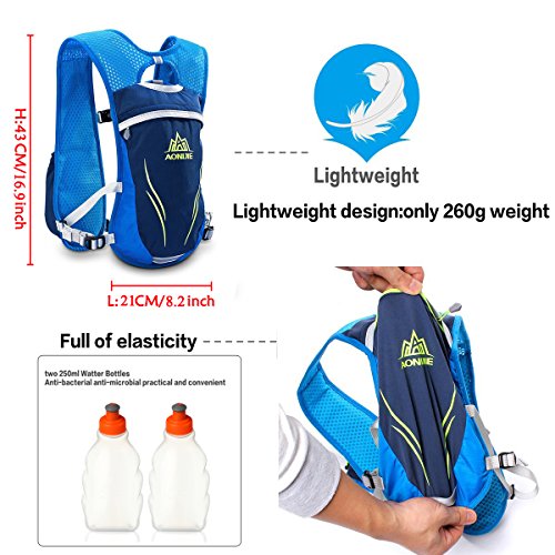 Geila Hydration Pack Backpack, Outdoors Sport Trail Marathoner Running Race Lightweight Hydration Vest with 2 Water Bottles (Blue)