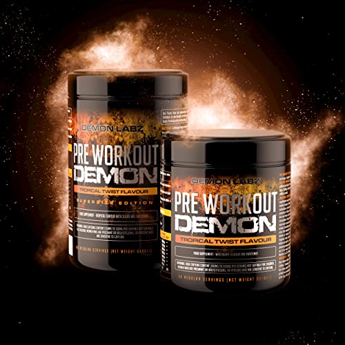 Pre Workout Demon (Tropical Twist Flavour) - Hardcore Pre-Workout Supplement with Creatine, Caffeine, Beta-Alanine and Glutamine (Regular - 360 Grams - 40 Servings)