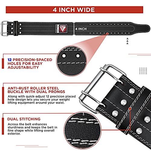 RDX Weight Lifting Belt for Men Women, IPL USPA Approved, 6mm Thick 100% Leather, 4” Powerlifting Back Support, Squat Deadlift Bodybuilding Exercise Fitness Gym Workout Strength Training up to 700 LBS