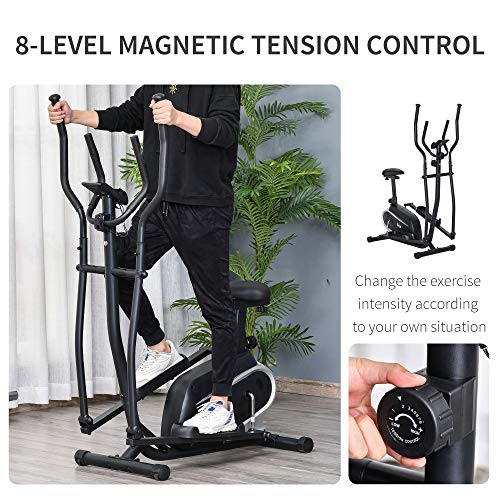 HOMCOM Magnetic Elliptical Cross Trainer Cardio Fitness Workout Elliptical Machine Exercise Bike Trainer with Flywheel & LCD Digital Monitor Display Phone Holder, for Home Office Gym Black