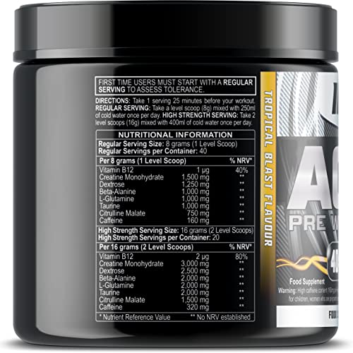 AC8 – Pre Workout Powder (Tropical Blast) – Preworkout for Men and Women with Creatine and Caffeine – Pre-Workout Supplements (320 Grams)