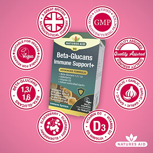 Natures Aid Beta-Glucans Immune Support + 90 Tablets (Award-winning Formula, with Beta Glucans (1,3/1,6), Elderberry, Vitamin D3 and Odour-controlled Garlic, Vegan Society Approved, Made in the UK)