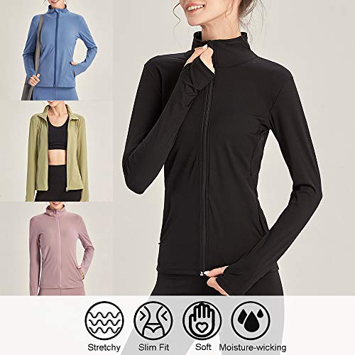 Lixada Women Full Zip Running Jacket Lightweight Workout Jackets Zip-up Sport Sweatshirt Exercise Gym Activewear for Women