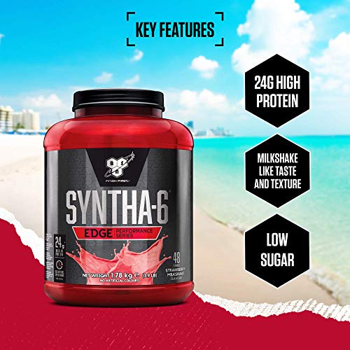 BSN Nutrition Protein Powder Syntha 6 Edge Low Carb and Sugar Whey Protein Shake with Whey Protein Isolate, Micellar Casein, Glutamine and Amino Acids, Strawberry Milkshake, 48 Servings, 1.78 kg - Gym Store | Gym Equipment | Home Gym Equipment | Gym Clothing