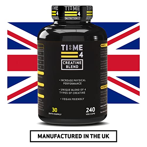 Time 4 Creatine Blend - Creatine Nutritional Supplements High Strength Vegan-Friendly Gluten-Free, For All Types Of Athletes - Men & Women, Improve Muscle Strength, 240 x Capsules - 30 Days Supply