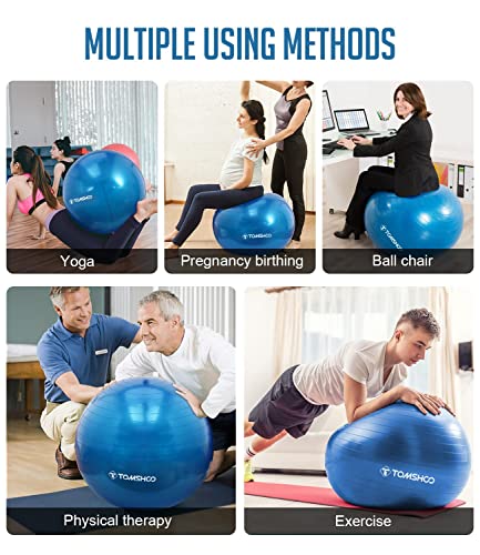 TOMSHOO Exercise Ball, Anti-Burst Gym Ball Yoga Ball With Air Pump Thickened Fitness Ball for Fitness, Pilates, Stability Balance for Physical Fitness, 45cm 55cm 65cm 75cm