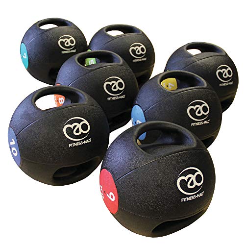 Fitness Mad Double Grip Medicine Ball | 7 Weights Available 4KG-10KG | Heavy Duty, Durable | Dual Handle | Functional Strength Training, Home Workouts, Fitness, Calisthenics and More