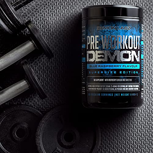Pre Workout Demon (Blue Raspberry Flavour) - Hardcore pre-Workout Supplement with Creatine, Caffeine, Beta-Alanine and Glutamine (640g)