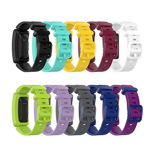 (10-Pack) Tencloud Replacement Straps Compatible with Fitbit Ace 2 Strap, Soft Silicone Flexible Wristbands Arm Band for Inspire 2/Inspire HR/Inspire/Ace 2 Activity Tracker (10 Colours-B)