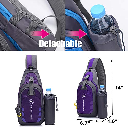 YumSur Peicees Chest Crossbody Backpack Sling Backpack Travel Bike Gym Outdoor Daypack Single Shoulder Sling Bag with Water Bottle Holder for Women Men Boys and Girls(Purple)