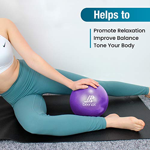 Beenax Soft Pilates Ball - Mini Gym Exercise Ball, Over Ball with Straw - Perfect for Bender, Yoga, Stability, Barre, Pilates, Core Training and Physical Therapy (Home & Gym & Office) - 23cm