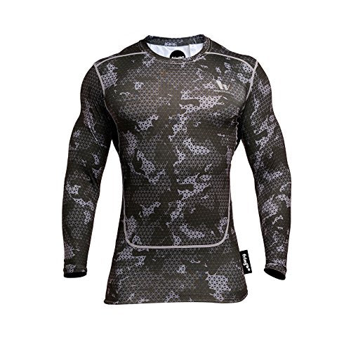 Fringoo Compression Base Layer Men’s Training Top Workout T-Shirt Dri-FIT Long Sleeve Gym Shirt Thermal Underwear S M L XL (Army Black - Top/Medium)