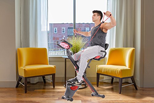 YYFITT Foldable Fitness Exercise Bike with Resistance Bands, 16 Magnetic Resistance Levels with Pulse Sensor, Phone/Tablet Holder with Smooth and Quiet Cycling