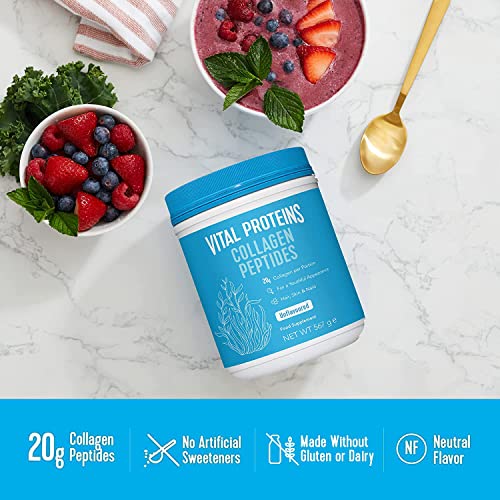Vital Proteins Collagen Peptides Powder Supplement (Type I, III) - Hydrolyzed Collagen - 20g per Serving - Unflavored 567g Canister, 1-Pack