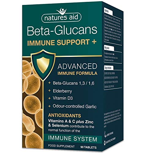 Natures Aid Beta-Glucans Immune Support + 90 Tablets (Award-winning Formula, with Beta Glucans (1,3/1,6), Elderberry, Vitamin D3 and Odour-controlled Garlic, Vegan Society Approved, Made in the UK)