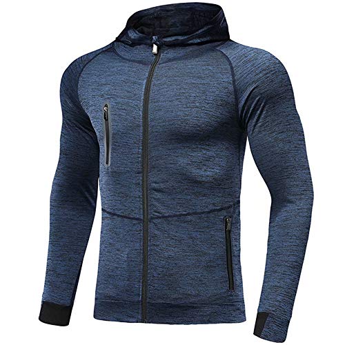Mens Hoodies Zip Up Running Jacket Hooded Breathable Tracksuit Top Lightweight Sweatshirt Comfy Gym Clothes for Jogging Work Out Blue XL