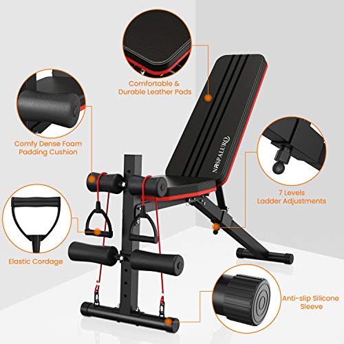 naspaluro Weight Bench Adjustable, Full Body Exercise Folding Fitness Workout Bench with 7 Positions, Exercise Bench for Weight Lifting & Sit Up Abdominal Supine Board Flat Home Gym