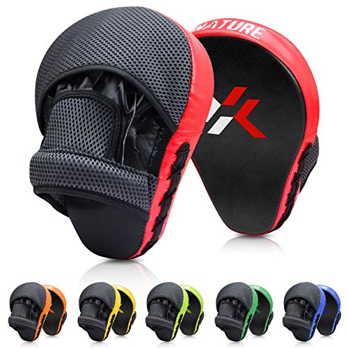 Xnature Boxing Equipment Punching Gloves Thai Pads Boxing Training Mitts Kickboxing Pad Punch Pad Boxing Mitts Punching Pad (Punching Mitts A pair Red)