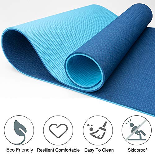 Exercise Mat 0.6cm, Yoga Mat with Free Resistance Band, Non Slip Textured Surfaces with High Resilience, Gym Mat for Meditation, Pilates and Exercise, Aerobic, Gymnastics, home exercises Blue.