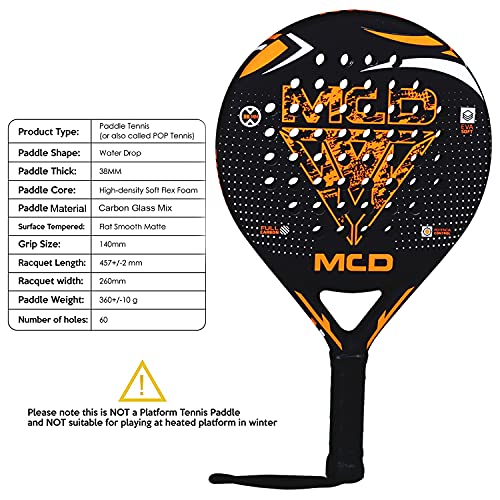 MCD Sports Tennis Padel Racket 3K Carbon Fibre Faces with Soft Eva Foam Grip Handle for Control and Power Professional Match Paddle Tennis Racquets Ideally for Adults/ Players