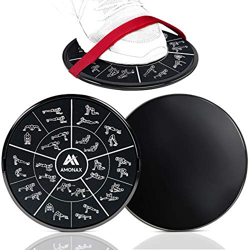 Amonax Core Sliders, Double Sided Gliding Discs with Straps. Ab Gliders for Core Exercise Fitness at Gym & Home, Dual Side Slider Strength Glider Pairs for Carpet, Wood, Tiled Floor