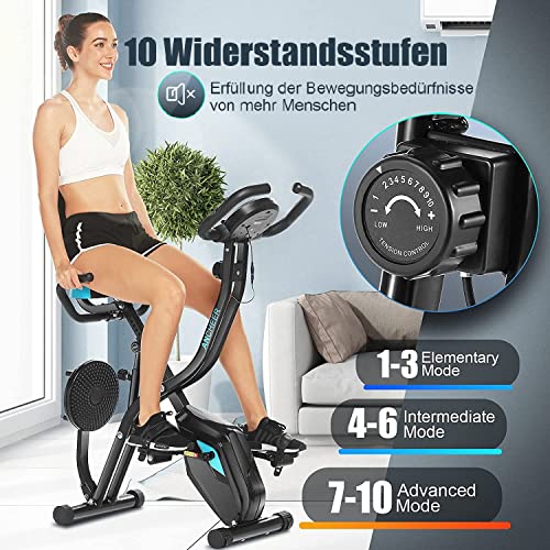 ANCHEER Exercise Bike with App Connection F-Bike, Support Weight 125 kg, Foldable Exercise Bike, X-Bike, 10-Level Adjustable Magnetic Resistance,